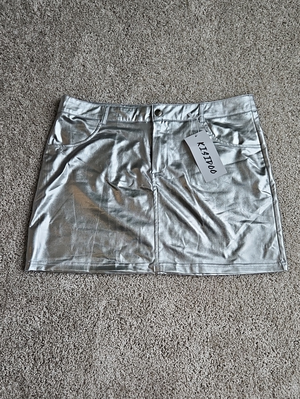 Metallic Silver Mini Skirt XL